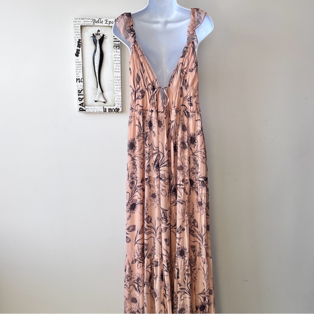 REISS Floral Print Blush Maxi Dress Size 6 - Picture 7 of 15